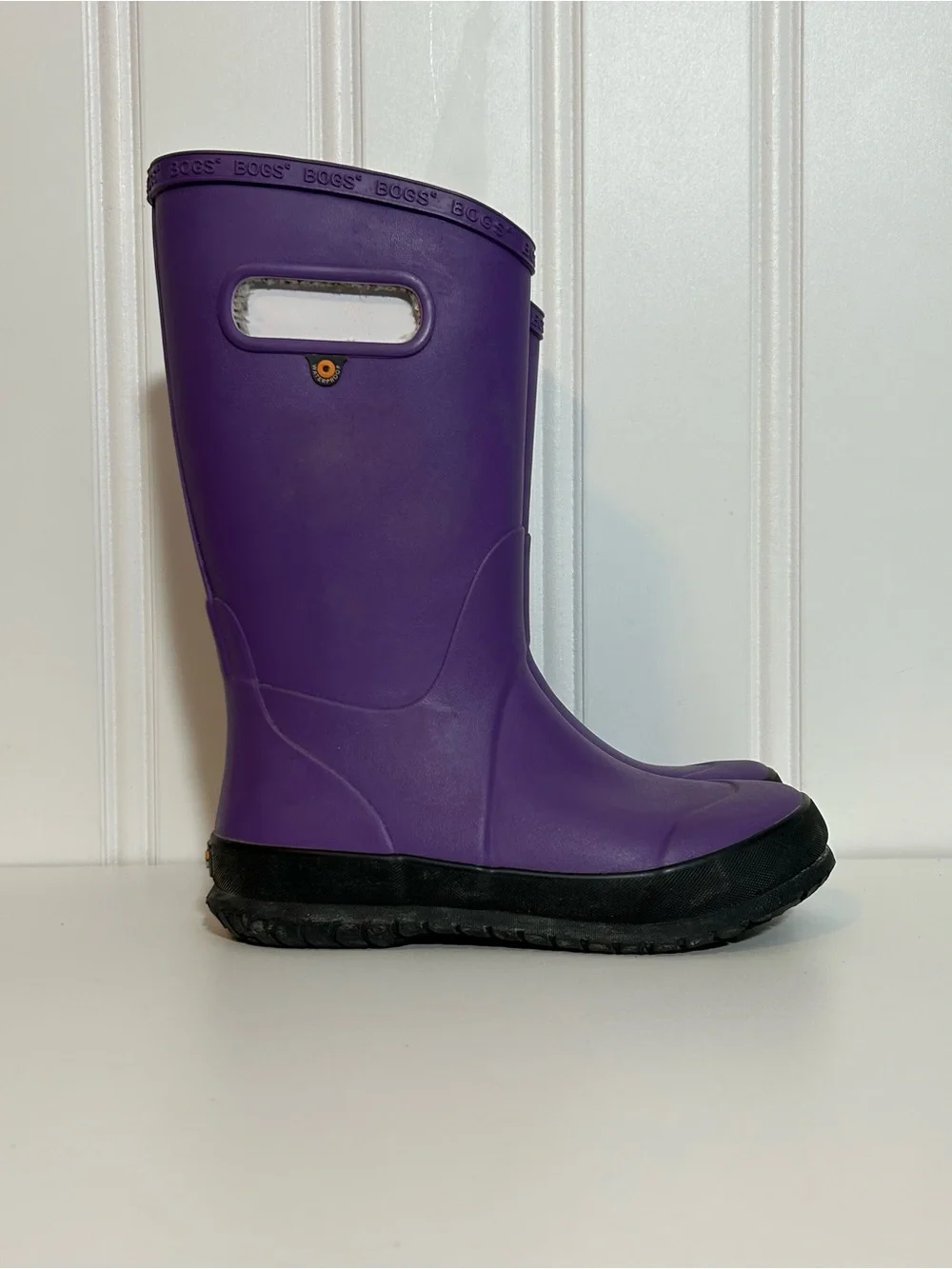 Bogs kids purple rain boots plush lined with handles
